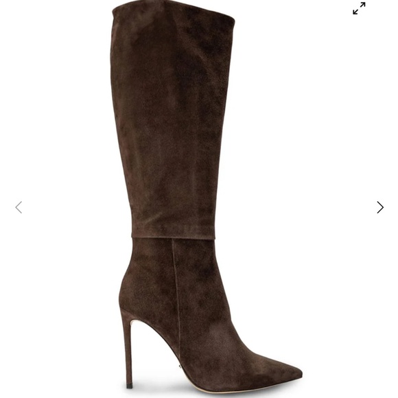 Knee-high brown suede stiletto heel boots - Picture 2 of 3